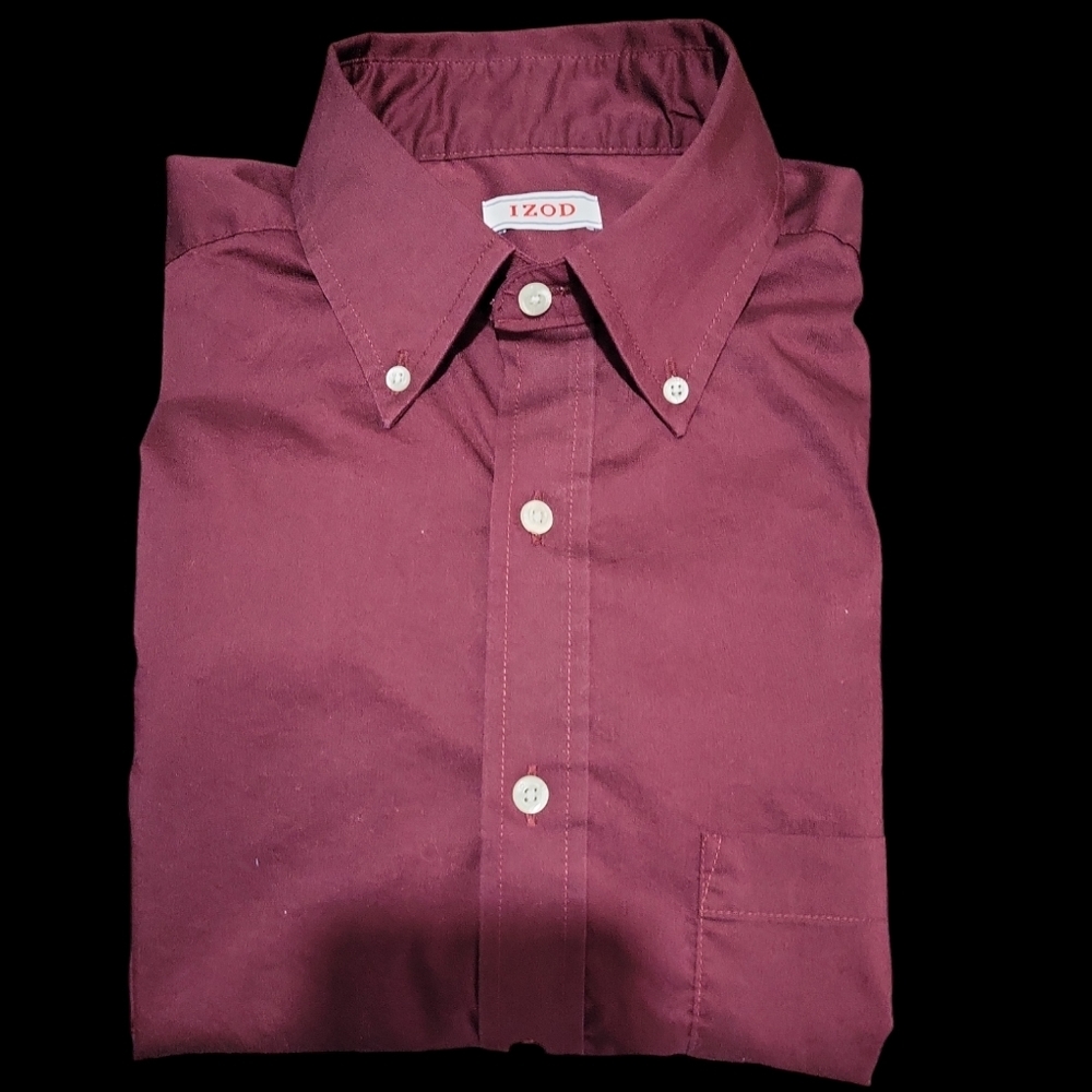 Izod button down long sleeve shirt classic fit strech men size 32/33 maroon
